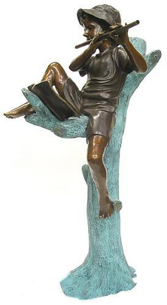 Boy Playing Flute Piped Water Feature Bronze Statue Spouting Fountain